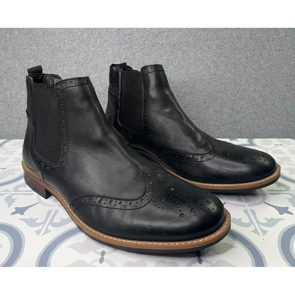 Silver Street‎ London Wing Tip Chelsea Boots Men's Size 10 Black Leather Slip On
